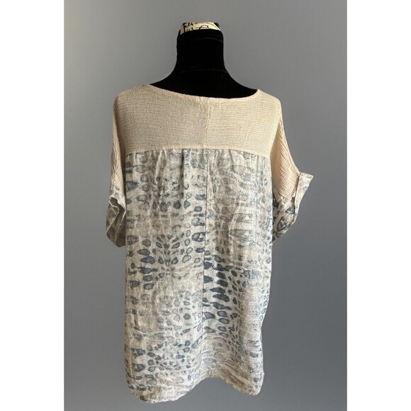 Lungo L'arno Beige Linen Blouse Snakeskin Print Artsy Boho Lagenlook Size 2X - Picture 3 of 10